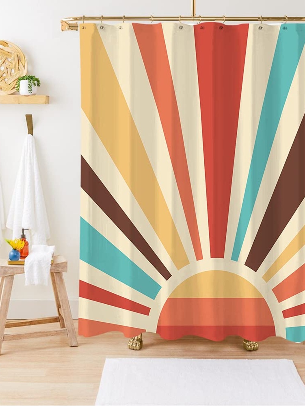 Sunrise Retro Stripe Shower Curtain - Unbranded